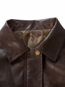 2025新款男士皮夹克春秋季休闲通勤商务翻领软PU外套 - 棕色 - 查看 4