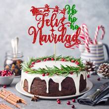 1 件 Feliz Navidad 蛋糕装饰 - 冬季圣诞快乐、新年快乐圣诞节假期夜间派对装饰 - 彩色 - 查看 10