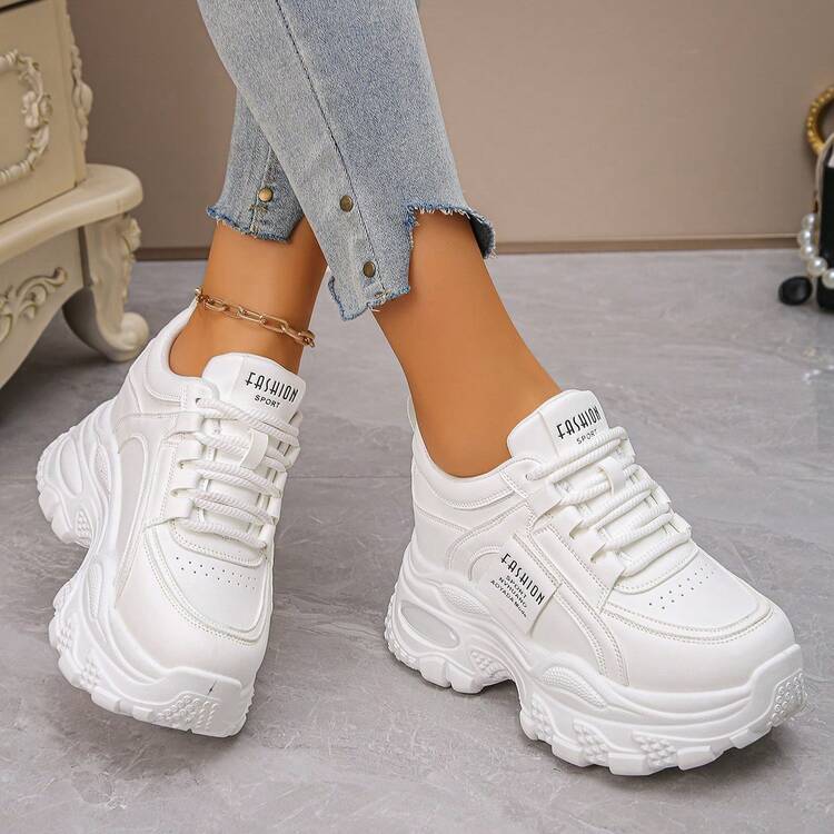 2025 厚底厚底女式运动鞋，圆头，休闲运动鞋，春秋 - 白色 - 查看 10