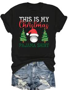 Camiseta de Navidad para mujer y unisex, de verano, casual, transpirable, de personalidad, cuello redondo, manga corta, camiseta urbana, versátil, adecuada para adolescentes y adultos - Negro - Ver 1