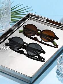 2pcs/Set Kacamata Hitam Plastik Bingkai Kecil Oval Vintage, Gaya Klasik Unisex untuk Perjalanan Luar Ruangan, Liburan Pantai, Pemakaian Sehari-hari Kasual, Perlindungan UV Musim Panas, dan Mengemudi - MultiWarna - View 5