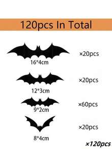 Set de 48 pegatinas de murciélagos 3D de PVC negro - Suministros para fiestas de Halloween, pegatinas de murciélagos de terror adhesivas, adecuadas para decoración del hogar, bar, dormitorio - Decoración de fiesta, decoración de jubilación, decoración de Halloween