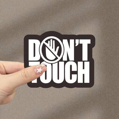 "Don't Touch" Vinyl Car Decals - Matte Finish, Asymmetrical Shape, Cartoon Pattern, Self-Adhesive For Laptops, Helmets, Motorcycles, Toolboxes, Refrigerators, Electric Scooters, Bumper Sticker