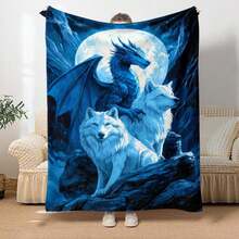 Dragon And Wolf Blanket, Soft Polyester Flannel, Digital Printing, Lightweight, Comfortable, Suitable For Sofa, Bed, Travel, Office, Ideal Gift For Family And Friends, RV Bedding - 多色 9 - 查看 7