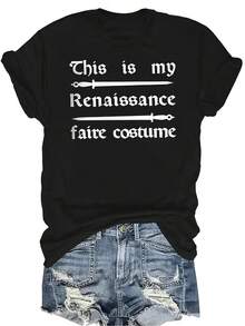 Esta es mi ropa de feria del Renacimiento, camiseta de diseño de patrón para mujeres y unisex, de verano, casual, transpirable, con personalidad, de cuello redondo, de manga corta, de uso versátil, adecuada para adolescentes y adultos - Negro - Ver 1