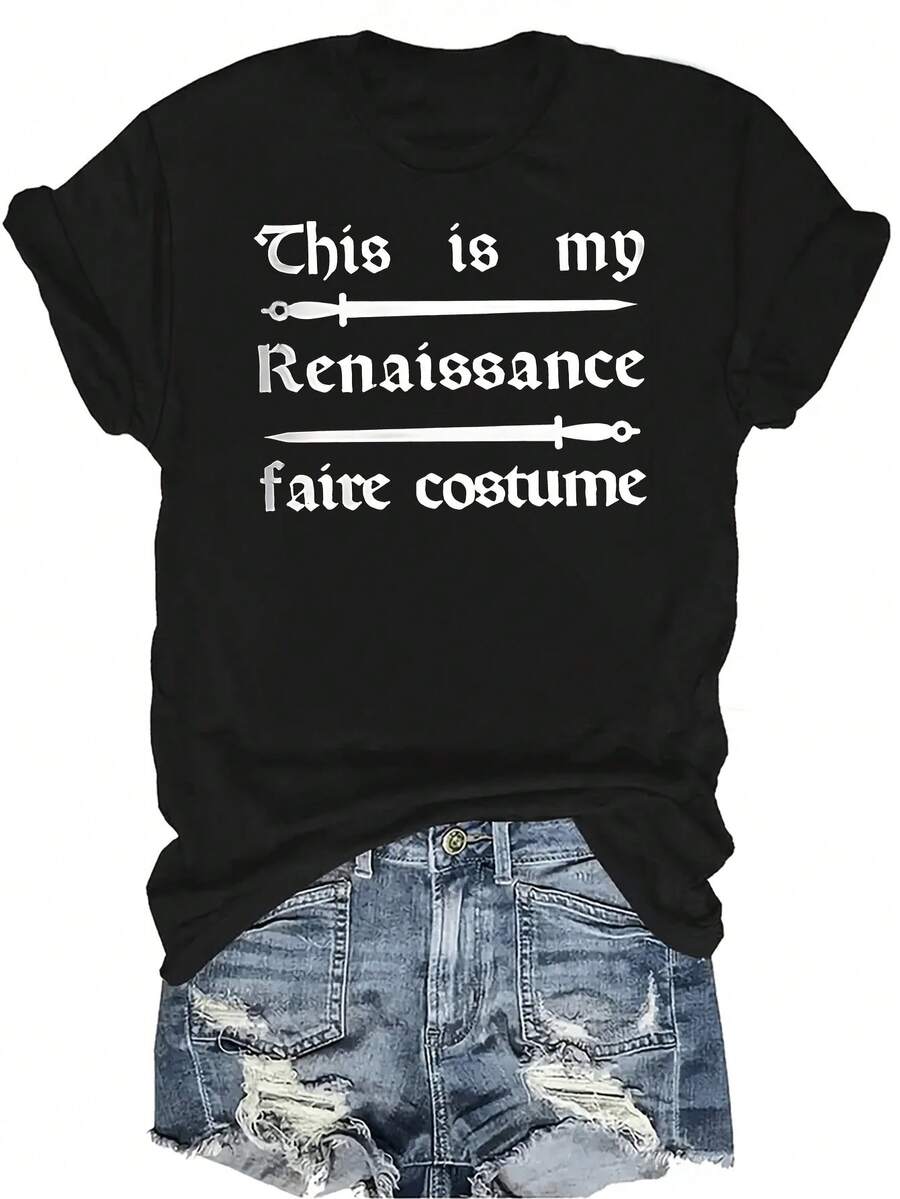Esta es mi ropa de feria del Renacimiento, camiseta de diseño de patrón para mujeres y unisex, de verano, casual, transpirable, con personalidad, de cuello redondo, de manga corta, de uso versátil, adecuada para adolescentes y adultos - Negro - Ver 1