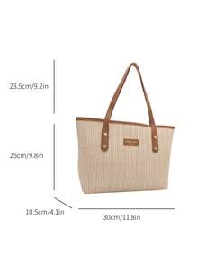 Straw Woven Tote Bag For Women, Fashion Vacation Beach Bag, Large Capacity Versatile Commuter Shoulder Bag - Coffee Brown - View 2