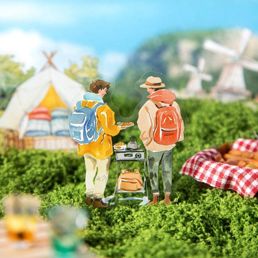 20 piezas Pegatinas de PET de la serie de estilo de vida festivo, pegatinas decorativas de PET, material básico creativo, pegatinas decorativas impermeables, ideales para manualidades de scrapbooking, suministros de diario, tabletas, teléfonos, fotos y artesanía, tarjetas (viaje, paseo por la ciudad, estancia en casa, campamento en el bosque, el mar, campos del campo)