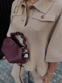 New Luxury Designer Mini Handbag, Large Capacity Knotted Crossbody Bag, Women's Fashion Shoulder Bag, Versatile For Daily Use - Burgundy - View 4