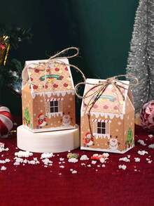 98/74/50/25PCS Christmas Gingerbread House Box,Gift Candy Box.Souvenir Gift Box. With Printed Patterns, Christmas Gift Box, Gift And Gift Box.Christmas Party Gift Boxes, Cardboard Gift Containers, Christmas Holiday Party Gifts, Candies,Gift Packaging - Multicolor - View 4