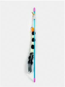 A Set Of Interactive Cat Toys Designed In The Shape Of Caterpillar, Paired With High Elasticity Nylon Rope, Colorful Acrylic Beads, And Blue Pink Dual Color Feathers. Made Of And Materials