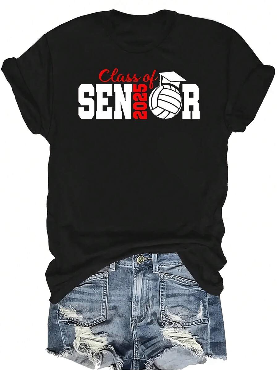 Camiseta de voleibol Senior 2025 para mujer, unisex, de verano, casual, transpirable, con personalidad, cuello redondo, manga corta, ropa de calle, versátil, adecuada para adolescentes y adultos - Negro - Ver 1