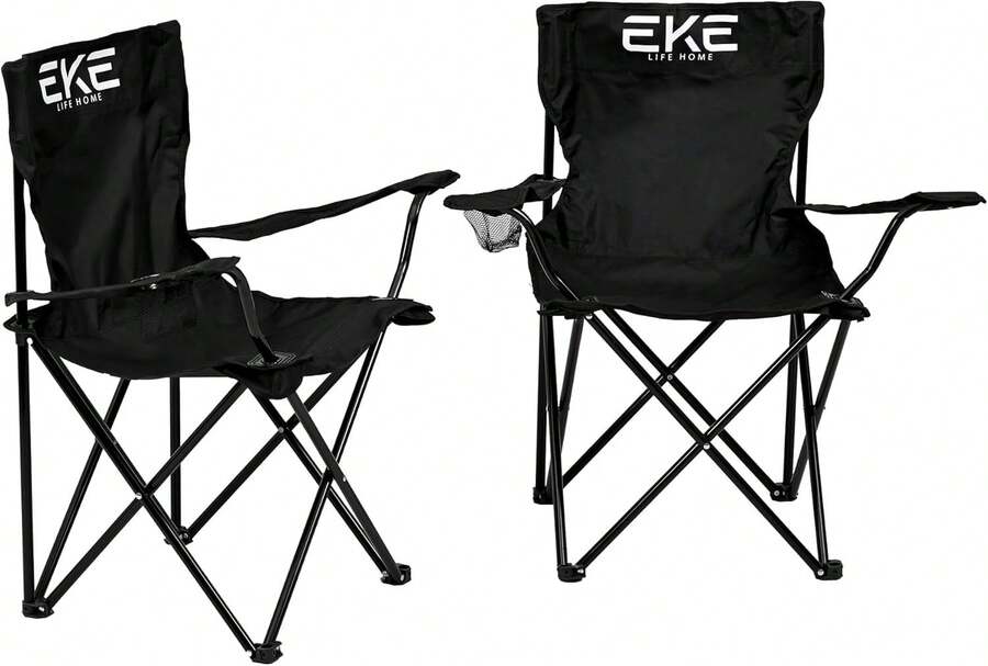 EKE Sillas Plegables para Camping Playa o Pesca de Lona Impermeable con Reposabrazos Portavasos y Funda - Sillas Ultraligeras para Exteriores y Actividades al Aire Libre 2 Pack - Negro - Ver 1