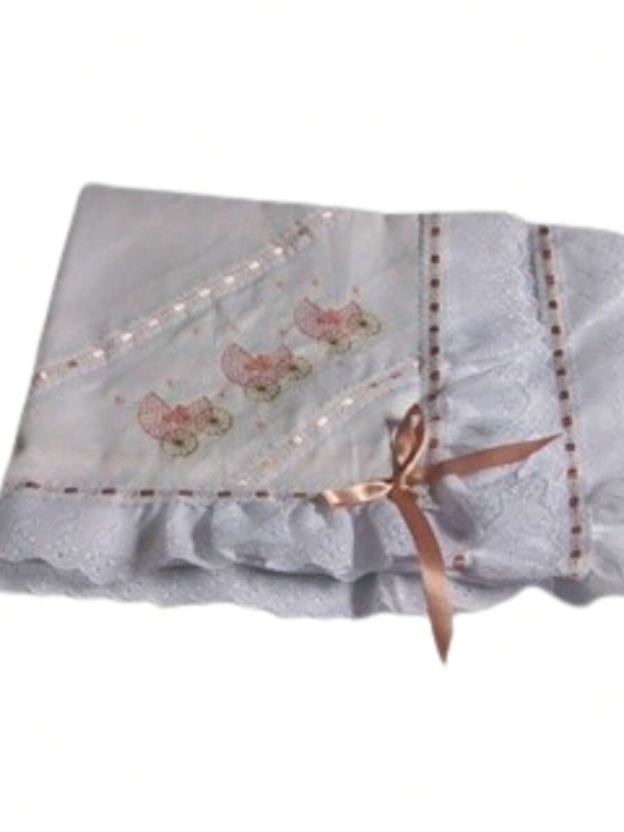 Baby Piquezinho Blanket Lined Embroidered With Laise And Ribbon - Rusty Rose - View 1