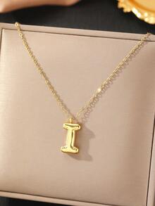 WOiWOi 1pc Stainless Steel Women's Alphabet Letter Pendant Necklace With Gold-Plated Chain, Fashionable And Elegant, Perfect Gift For Her