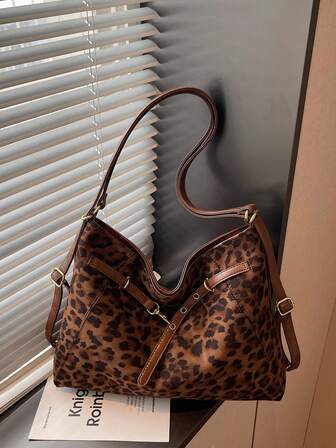 时尚新款豹纹女式单肩托特包，百搭女士单肩包，适合日常、工作、购物