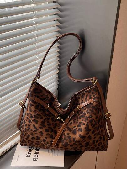 时尚新款豹纹女式单肩托特包，百搭女士单肩包，适合日常、工作、购物