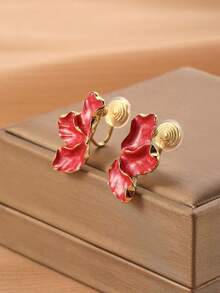 1 对时尚不对称花瓣渐变夹式耳环，高端优雅蚊香夹式耳环，无穿孔，适合女性日常佩戴和节日礼物 - 耳夾 - 查看 3