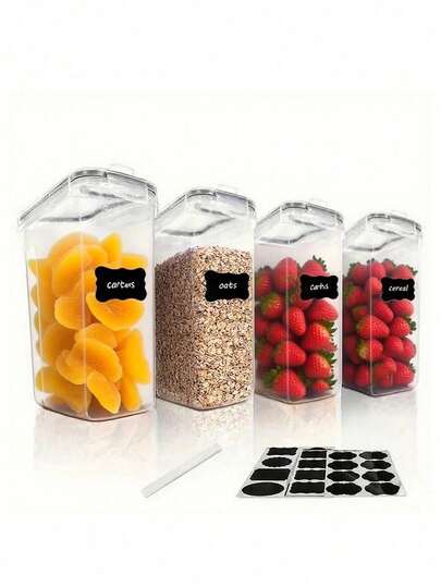 4pcs/4L Storage Container, Stackable Large Capacity Food Storage Containers With Lids, Multifunctional Reusable Food Preservation Sealed Box, For Flour, Sugar, Dry Fruit And Pasta, Kitchen Organizers And Storage, Kitchen Accessories