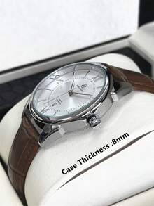 Pablo Raez Men's Casual Watch, Stylish Business Watch, Original Charming Men's Watch, Silver-Brown Case, Stainless Steel Case, Luxury Watch, Black Soft And Comfortable Microfiber Leather Strap, Roman Numeral Markers, Date Display, 50-Meter Water Resistance, New Men's Quartz Watch - 均碼 - 查看 6