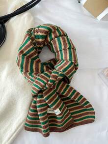 1件装女士条纹拼接针织保暖装饰多功能柔软学院风围巾/围脖，适合春季、秋季、冬季、户外活动、滑雪等场合搭配连衣裙 - 彩色 - 查看 9