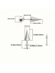 10pcs Stainless Steel Punk Style Spike Lip Studs, 16G Earrings - Black - View 2