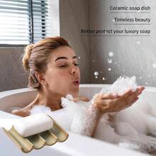 Ceramic Soap Dish, Draining Bar Soap Holder Tray, Soap Saver Shower, Bathroom, Sink, Kitchen And Countertop, Decorative Square Soap Dish, Green 1 Pcs