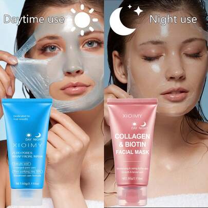 Xioimy 2 件胶原蛋白和毛孔清洁面膜套装，平滑和滋润肌肤，深层清洁杂质，提亮肤色，面部和鼻部护理，日夜面膜