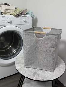 1pc Linen Dirty Clothes Basket, Foldable Handheld Fabric Laundry Hamper For Bedroom Bathroom, Collapsible Large Capacity Storage Basket For Toys