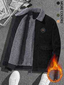 Men's Casual Thermal Lined Thick Zip-Up Padded Coat Coat, Winter Long Sleeve Corduroy Collar Work Jacket, Heavyweight Material, Men's Winter Jacket