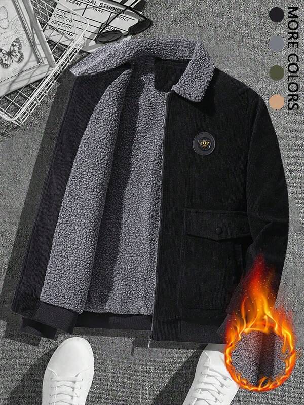 Men's Casual Thermal Lined Thick Zip-Up Padded Coat Coat, Winter Long Sleeve Corduroy Collar Work Jacket, Heavyweight Material, Men's Winter Jacket