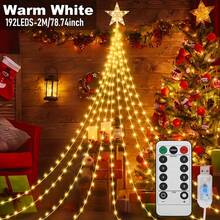 1 pièce de lumière de Noël intérieure et extérieure OSIDEN avec télécommande - Guirlande lumineuse de haute qualité alimentée par USB (192 LED/282 LED en option), indice de protection IP44 contre l'eau, 8 modes d'éclairage (constant, clignotant, dégradé, orage), télécommande infrarouge, décoration étoile au sommet convenant pour Noël, décorations de Noël pour la maison, décoration de pièce en hiver