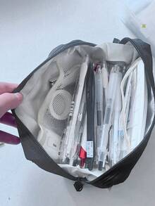 Ins-Inspired High-Quality Solid Color Pencil Case, Dirt-Resistant Black, Large Capacity Student Stationery Storage Bag - Multicolor - View 7