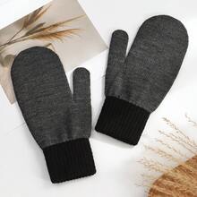 1 Pair Solid Color Casual Acrylic Full Finger Thick Warm Knitted Gloves For Men, Autumn/Winter