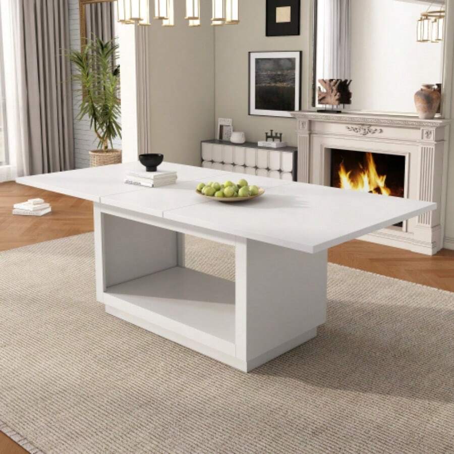 Extendable Dining Table, Square Dining Table, Coffee Table, Length 140/180 X Width 70 X Height 76.5 Cm, Modern And Simple Dining Table, White