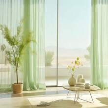 2 piezas de cortinas transparentes elegantes de color verde, decoración de ventana suave y traslúcida adecuada para el hogar moderno, sala de estar, dormitorio, comedor