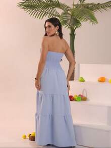 Look Of Millions!!! Long Strapless Dress With Floral Print - Celeste - Ver 5