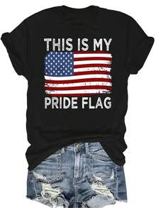 Esta es mi camiseta con bandera del orgullo, para mujer y unisex, de verano, casual, transpirable, con personalidad, cuello redondo, manga corta, ropa de calle, versátil, adecuada para adolescentes y adultos - Negro - Ver 1