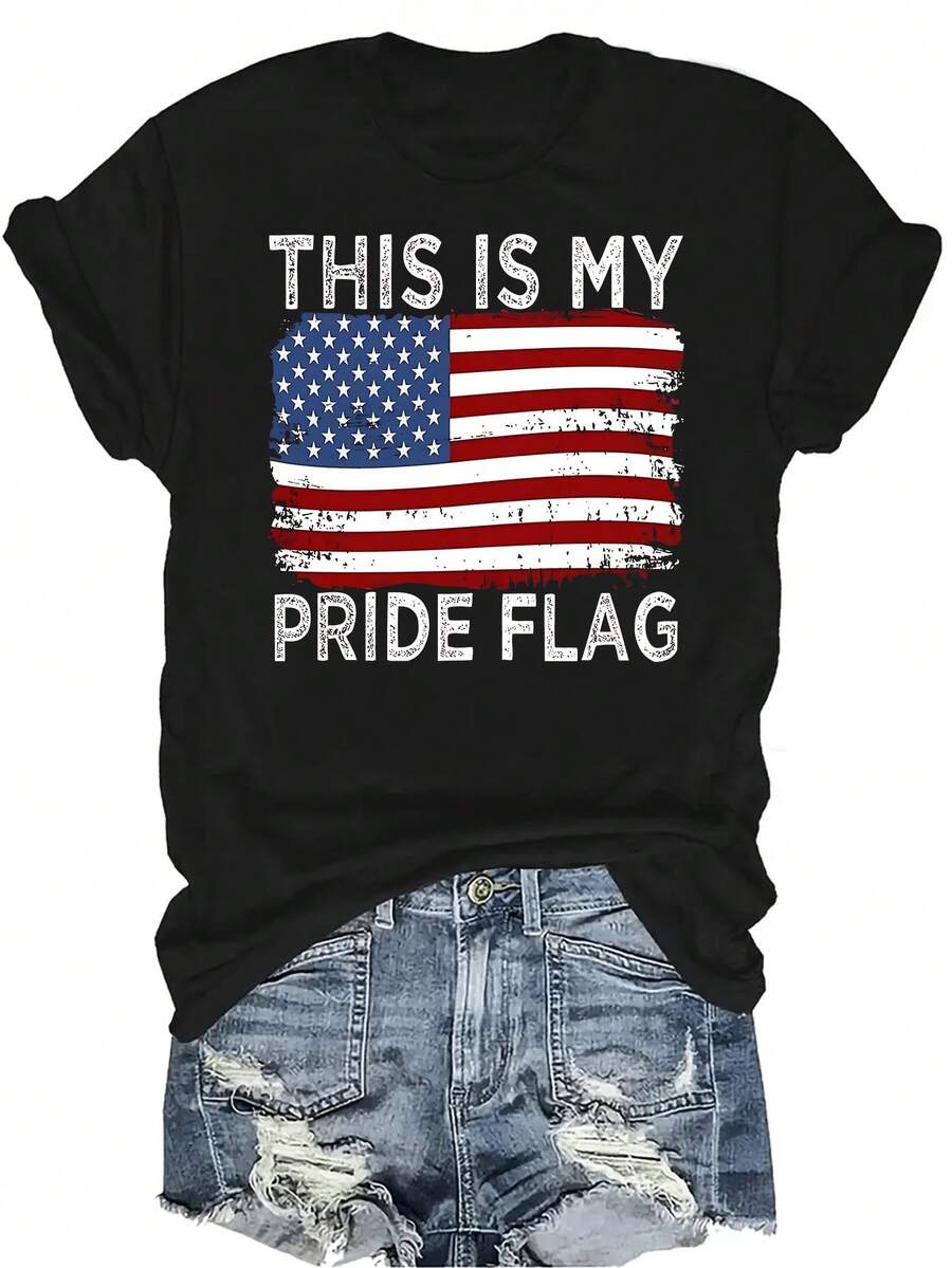 Esta es mi camiseta con bandera del orgullo, para mujer y unisex, de verano, casual, transpirable, con personalidad, cuello redondo, manga corta, ropa de calle, versátil, adecuada para adolescentes y adultos - Negro - Ver 1