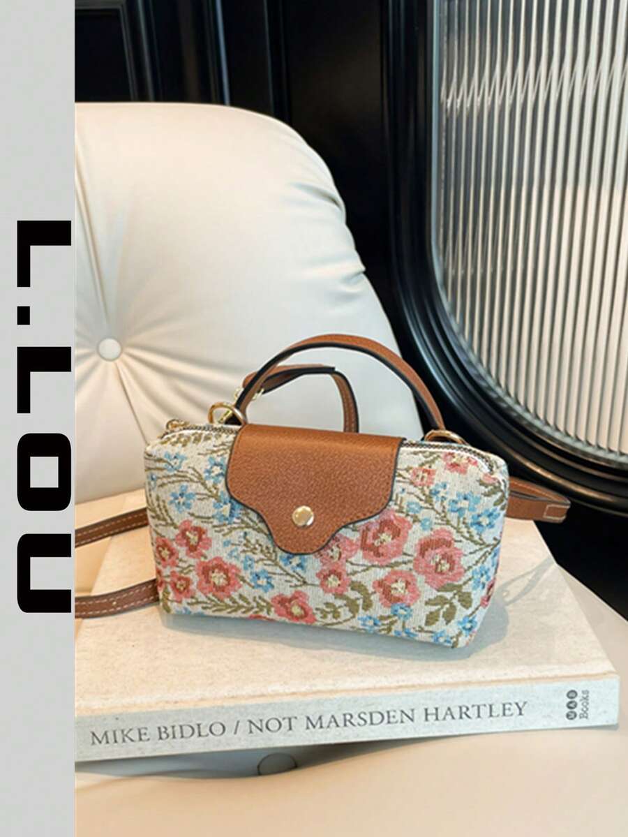 Women's Fabric Nylon Mini Crossbody Bag, Floral Pattern, Magnetic Snap Closure, Casual Cute Fashion Handbag