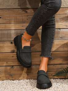 Women's Thick Sole Mary Jane Flats, British Style French Round Toe Retro Japanese Slip-On Soft Bottom Comfortable Casual Loafers - Grey - View 5