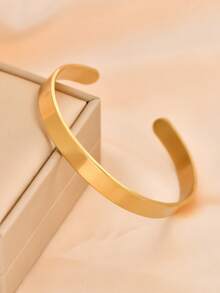 1pc Men's Fashionable 8mm Wide Stainless Steel Bangle Bracelet - Yellow Gold - View 1