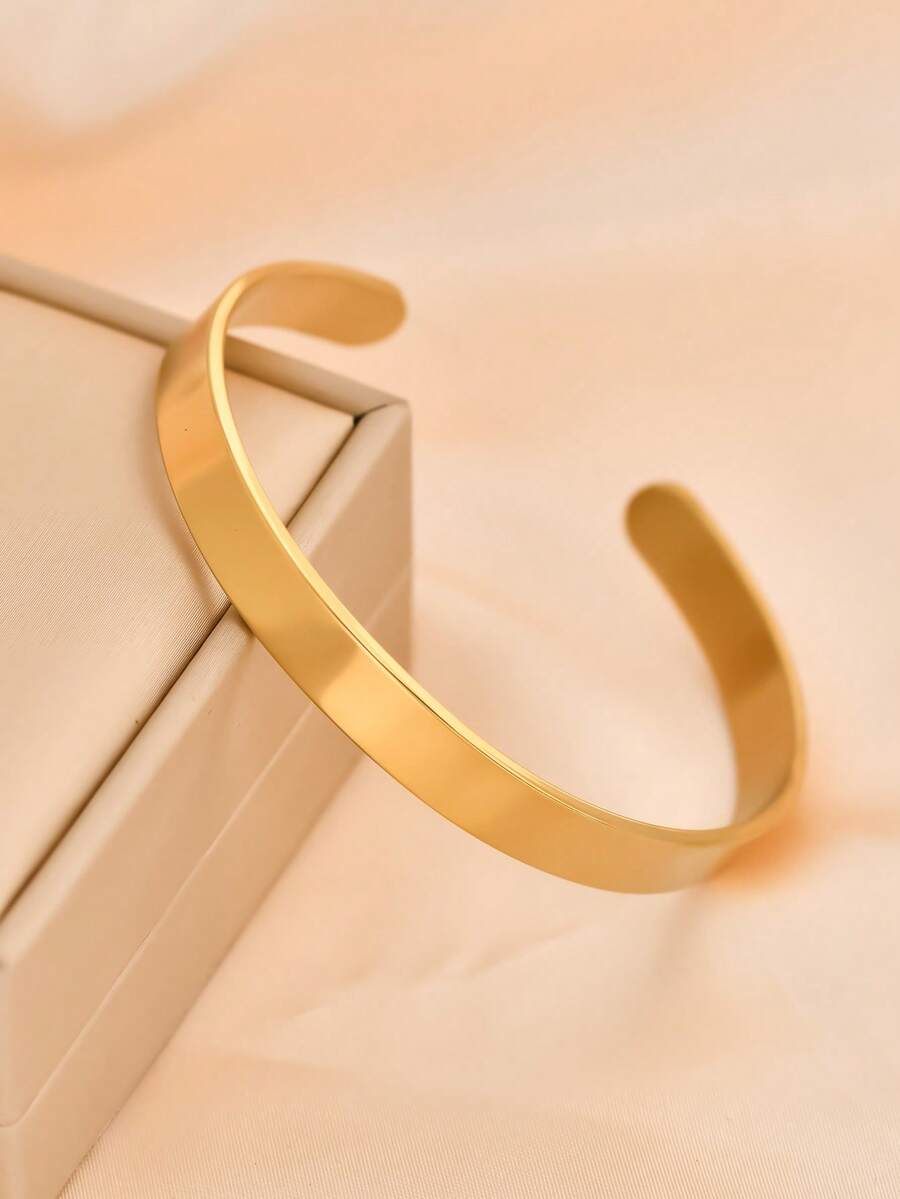 1pc Men's Fashionable 8mm Wide Stainless Steel Bangle Bracelet - Yellow Gold - View 1