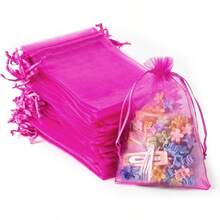 100PCS Organza Bags, 4x6 Inches 10x15cm Small Mesh Bags Drawstring, Jewelry Bags, Packaging Bags Valentines Day, Party, Festival, Bathroom Soaps, Makeup Organza Favor Bags White - Hot Pink - View 2