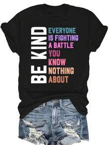Camiseta con patrones interesantes para mujer y unisex, de verano, casual, transpirable, con cuello redondo, manga corta, estilo urbano y versátil, adecuada para adolescentes y adultos - Negro - Ver 1