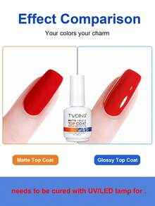 TWOING 2 瓶 15ml 玻璃面漆持久透明面漆 LED UV 强化指甲高光泽面漆凝胶指甲油防刮、晶莹剔透、专业美甲密封剂，适用于沙龙和 DIY 美甲 - 無色 - 查看 6