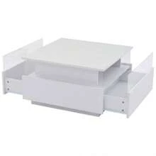Coffee Table With Storage Living Room, Modern LED Coffee Table, Square Tea Table With 2 Sliding Drawers Wood Center Table Acrylic Glass Coffee Table, White - White + Particle Board - View 10