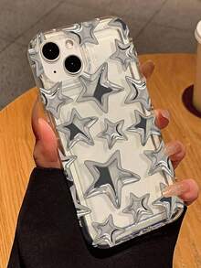 1pc Silver Star Print Airbag Transparent TPU Phone Case Compatible With IPhone 16 15 14 13 12 11 Pro Max 7 8 Plus SE2 SE3 XR X XS,International Version, Not The Domestic Version - Multicolor - View 2