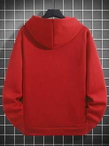 Men's Casual Street Hooded Sweatshirt, Solid Color With Fleece Lining, Loose Fit, Autumn/Winter