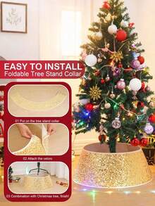 Collare per albero di Natale da 24 pollici in oro/rosa/rosso/bianco, gonna per albero di Natale con paillettes, anello per albero di Natale in velluto di lusso, copertura vintage per base dell'albero di Natale con glitter, decorazione scintillante per albero di Natale per feste e occasioni